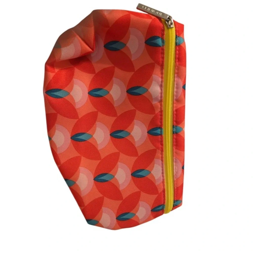 Clinique Cosmetic Bag‎ Orange Floral Print Zipper Pouch Makeup Organizer